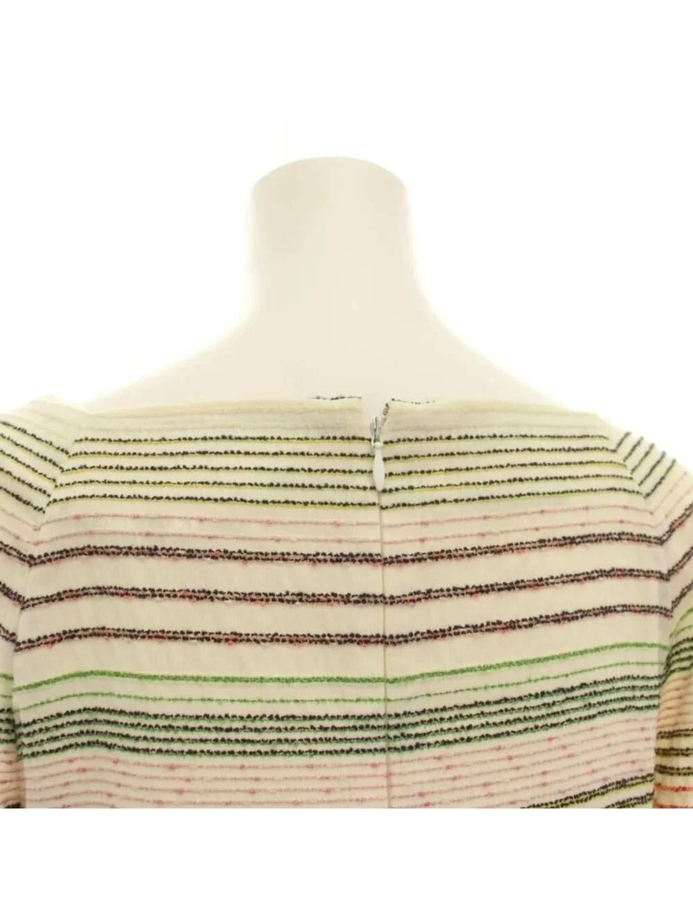 Chanel Dress Knee Length Half Sleeve Border Pattern Wool Nylon 36 White